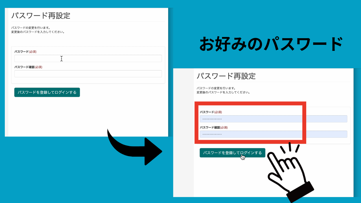 パスワードの再設定と完了